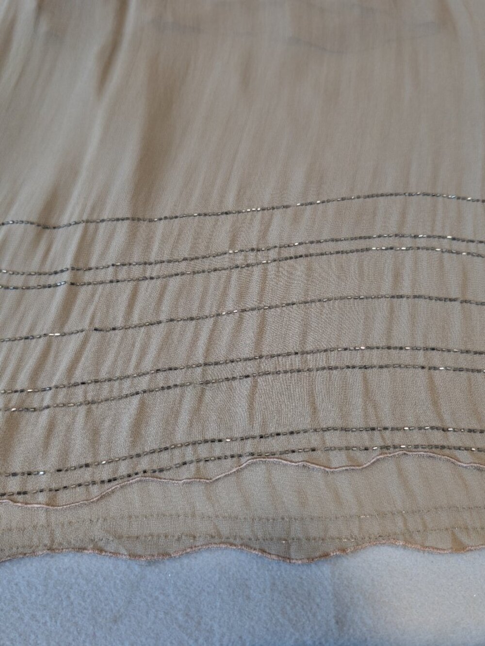 Chan Luu Beaded Maxi Dress Cardigan Set Tan Chiffon Fringe Racerback Slit L - Picture 14 of 16